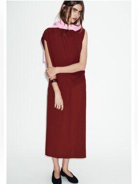 Zara Midi Skirt in Burgundy with Pink Accent